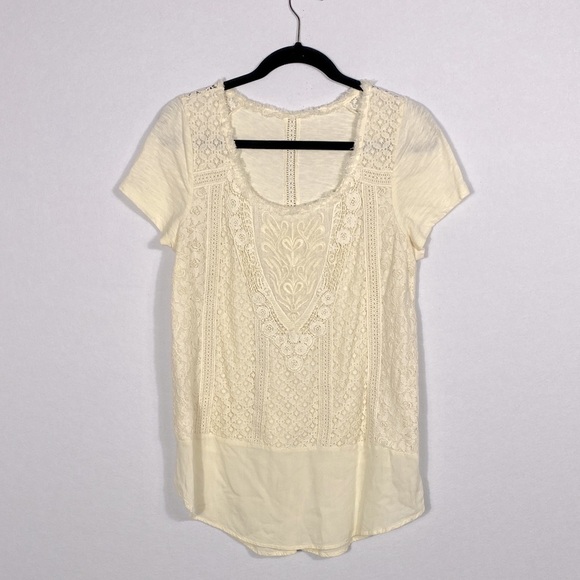 Anthropologie Elegant Cream Lace Women's Tunic Top size large - Picture 2 of 14